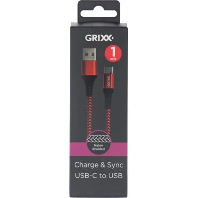 Grixx Gevlochten usb-c kabel zwart 1meter