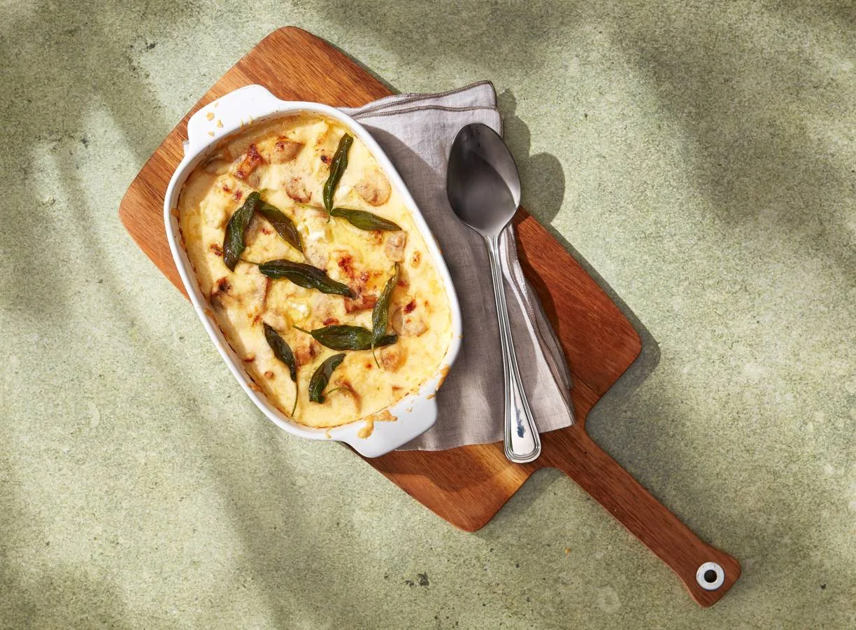 Bloemkoolgratin met champignons en salie