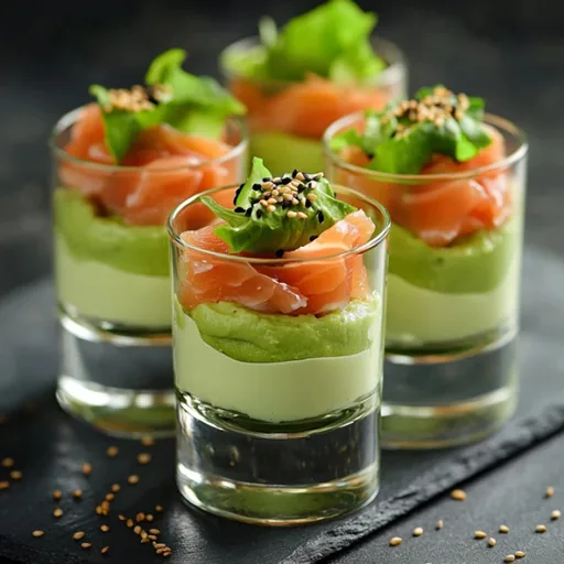 Amuse van gerookte zalm en avocadomousse